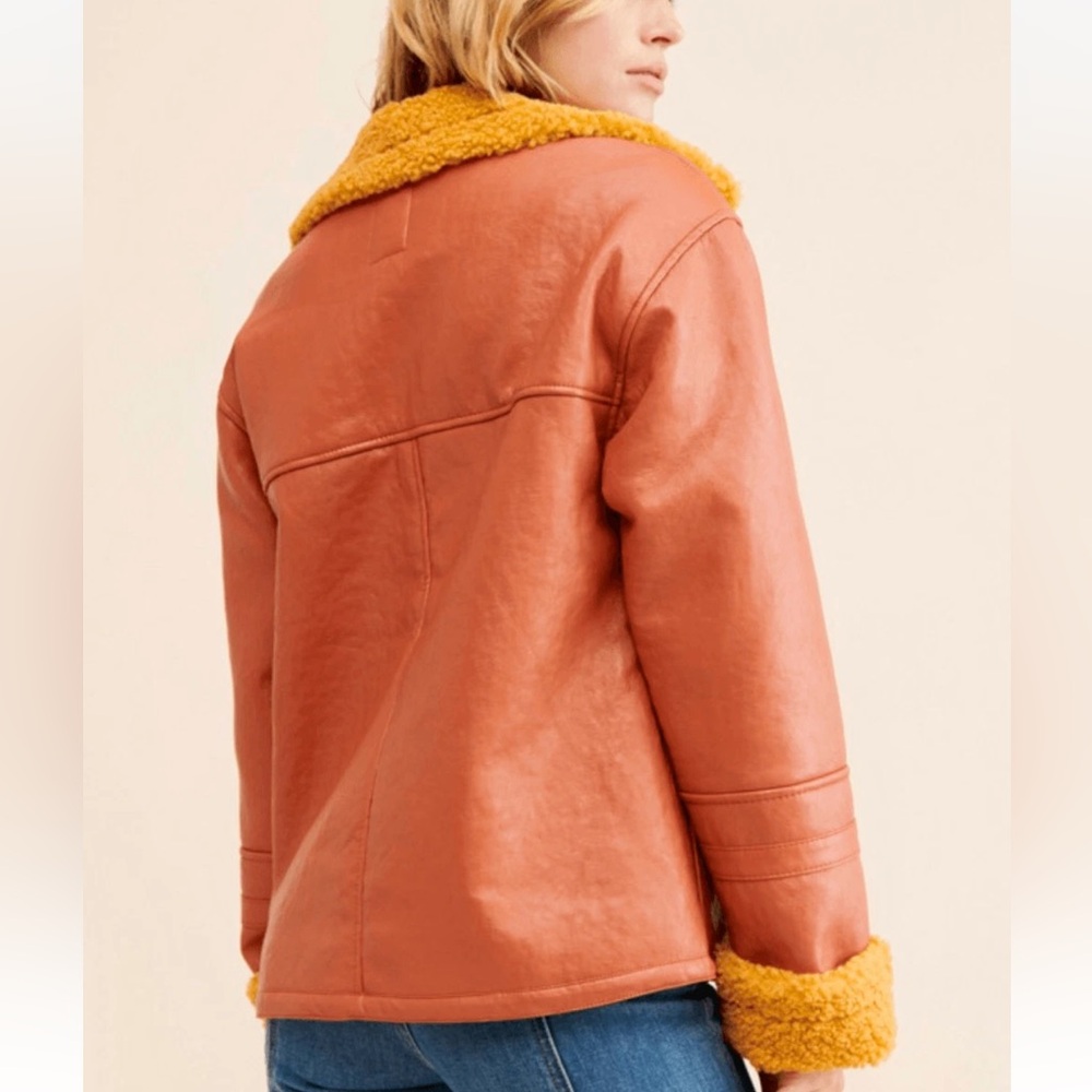 NEW Free People Kaja Vegan Bonded Leather Shearling Fur Peacoat $148 MSRP Medium - Picture 5 of 9